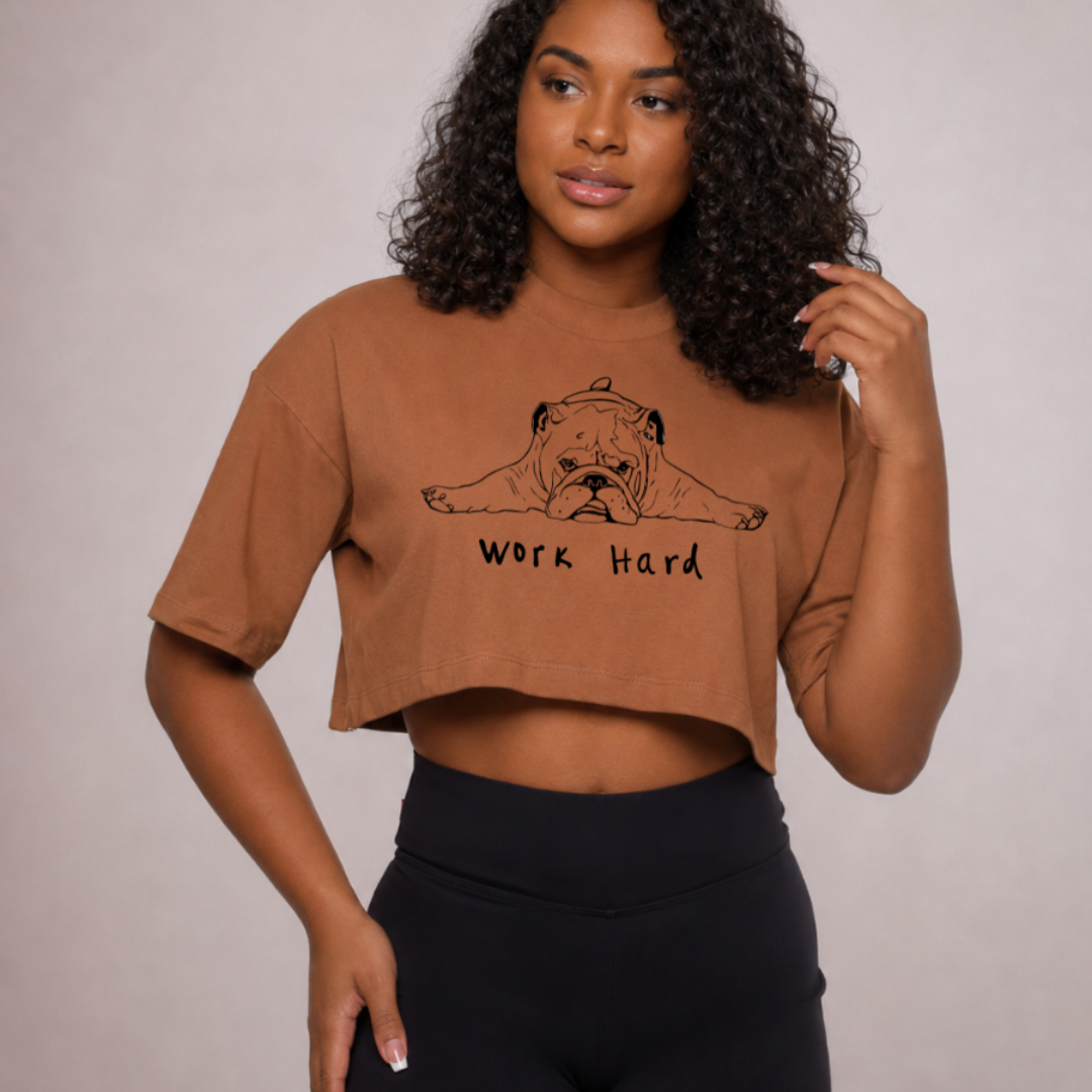 Cropped oversized "Hard work" - marrom