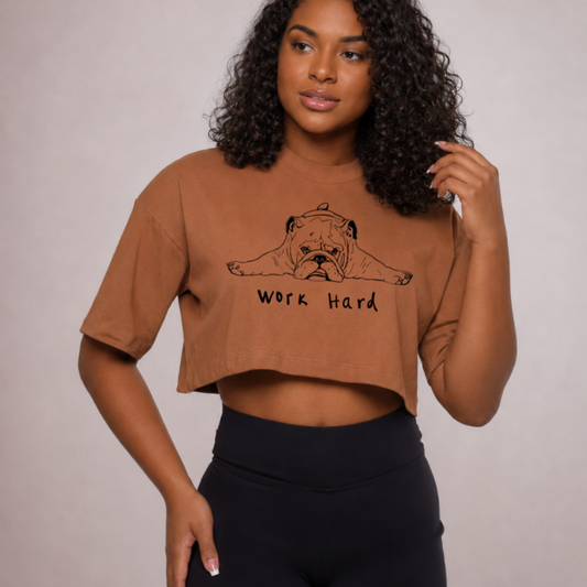 Cropped oversized "Hard work" - marrom