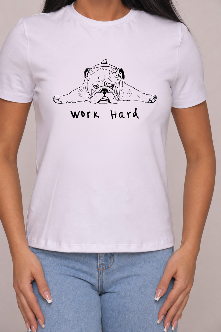 Camiseta babylook "Hard work" - branca