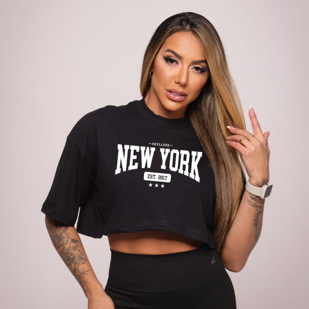 Cropped oversized "NY" - preto