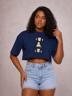 Cropped oversized "Fitness bear" - azul marinho