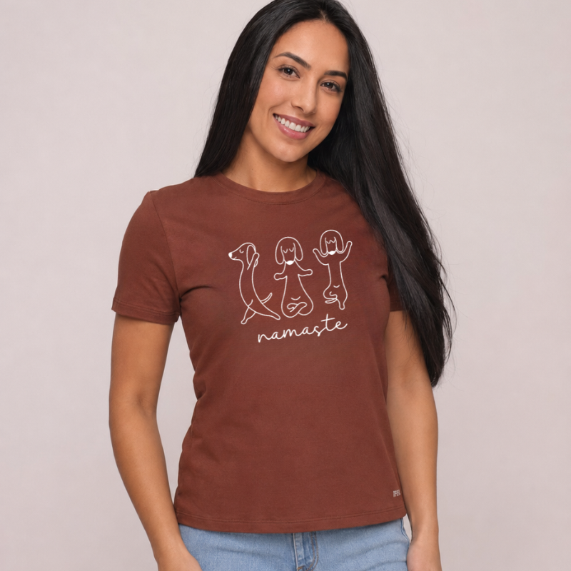 Camiseta babylook "Namaste" - marrom