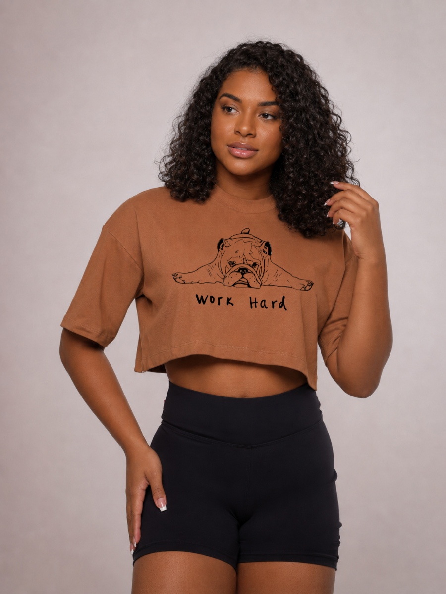 Cropped oversized "Hard work" - marrom