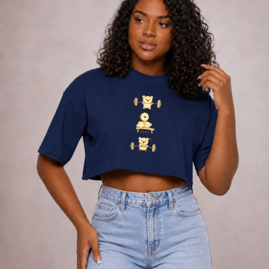 Cropped oversized "Fitness bear" - azul marinho