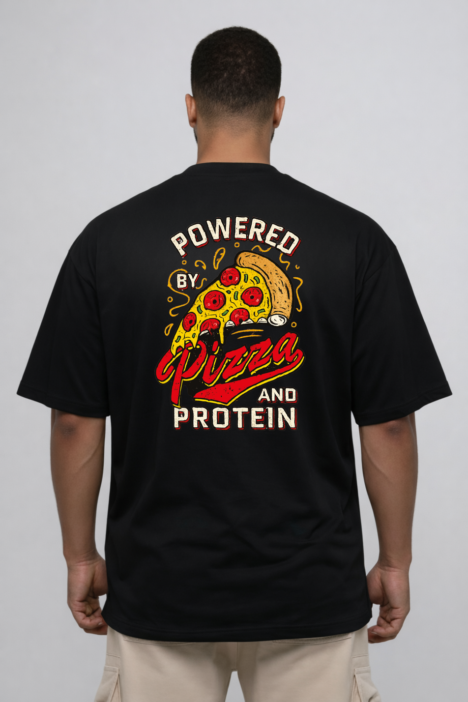 Camiseta oversized "Pizza and Protein" - preta