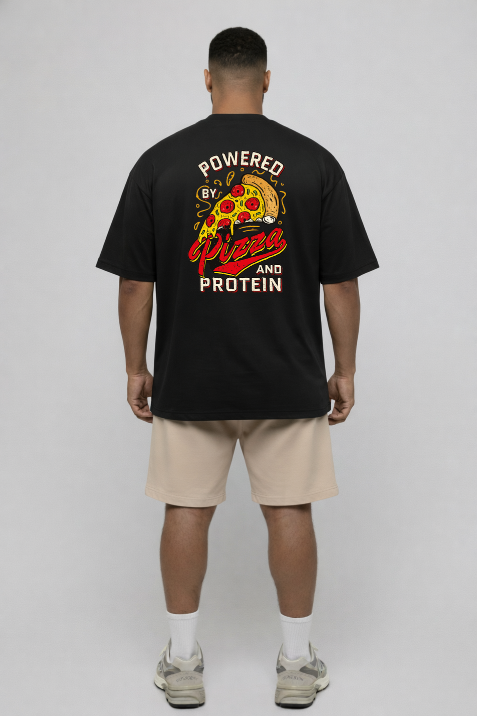 Camiseta oversized "Pizza and Protein" - preta