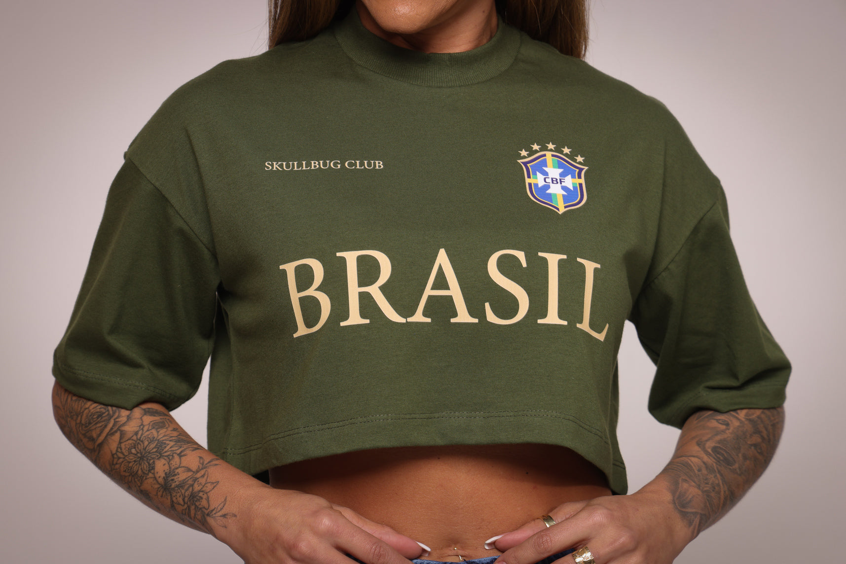 Cropped oversized "Brasil" - verde