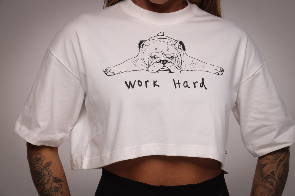 Cropped oversized "Work hard" - off-white
