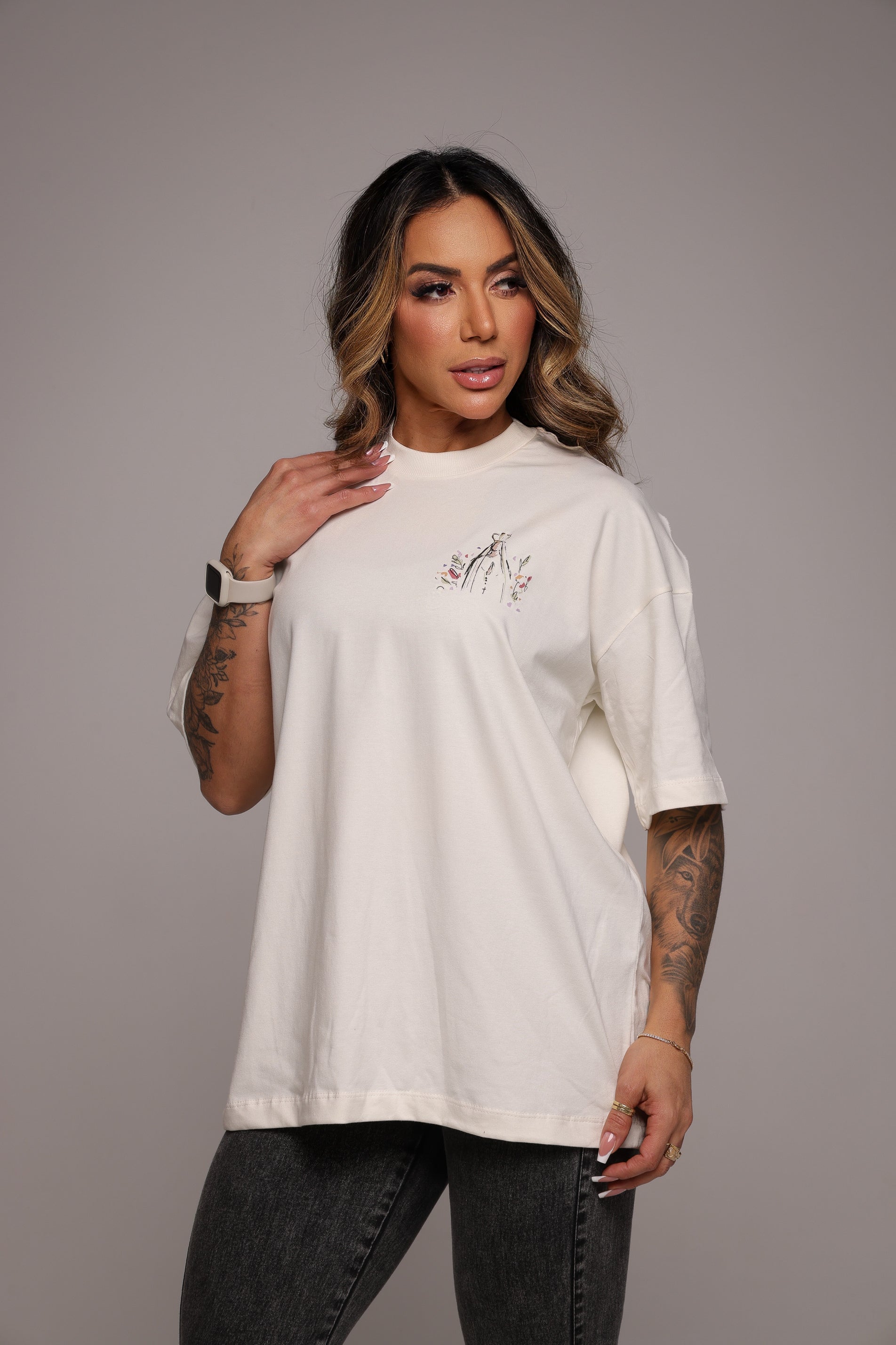 Camiseta oversized "Nossa Senhora" - off-white