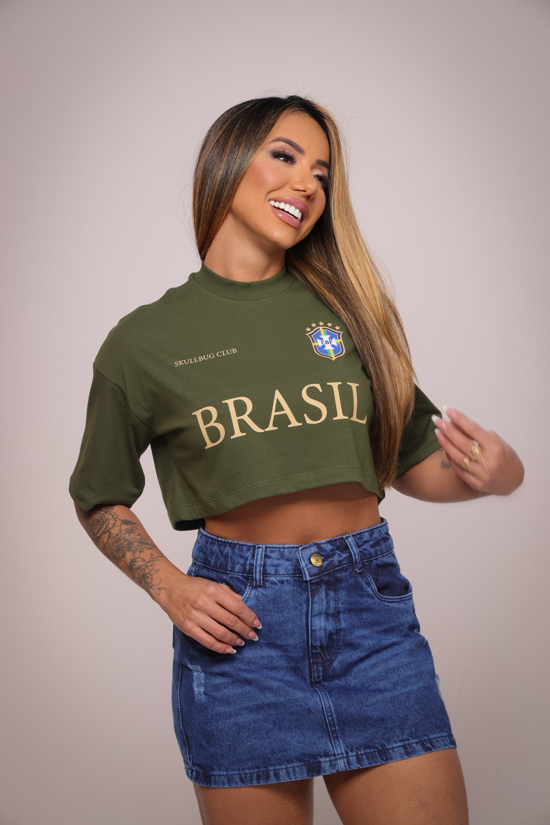 Cropped oversized "Brasil" - verde