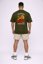 Camiseta oversized "Pizza and Protein" - verde