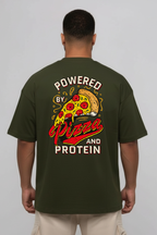 Camiseta oversized "Pizza and Protein" - verde