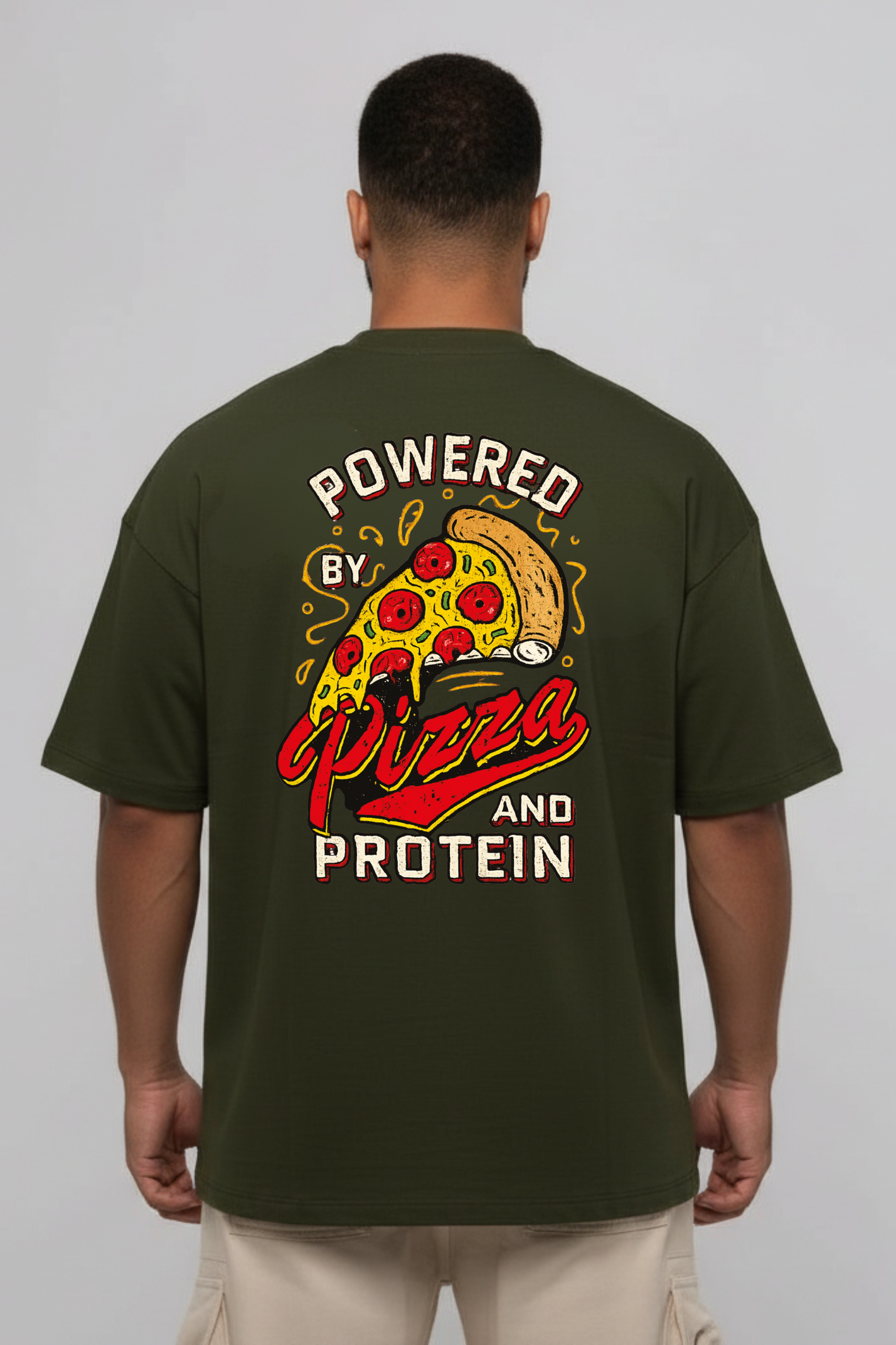 Camiseta oversized "Pizza and Protein" - verde
