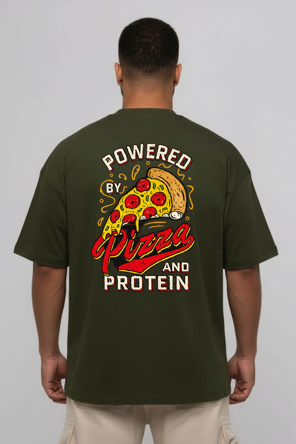 Camiseta oversized "Pizza and Protein" - verde